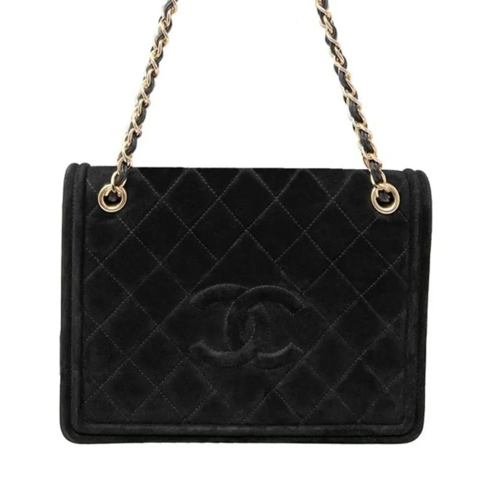 Chanel Black Suede Flap Bag Gold Chain CC Shoulder Bag‎